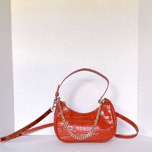 Anna Poala Croc-Embossed Orange Shoulder/crossbody Bag